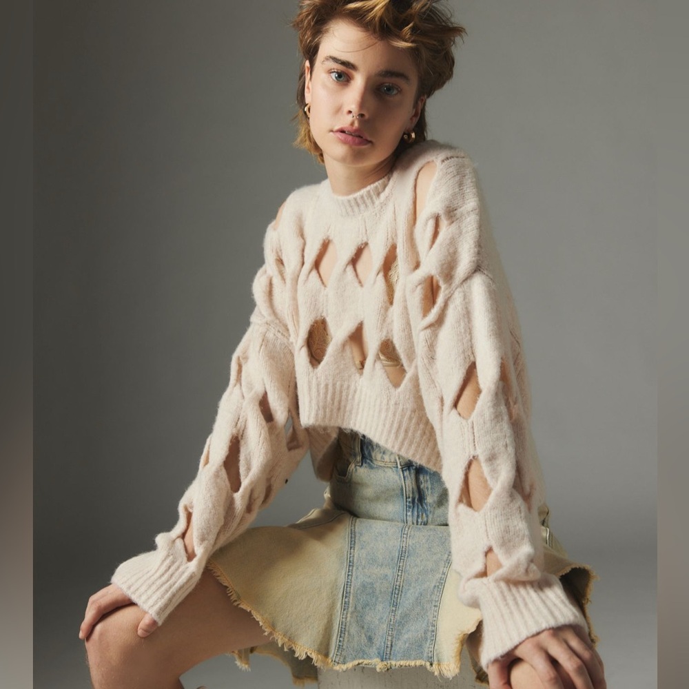 Silence + Noise Cream Cutout Sweater